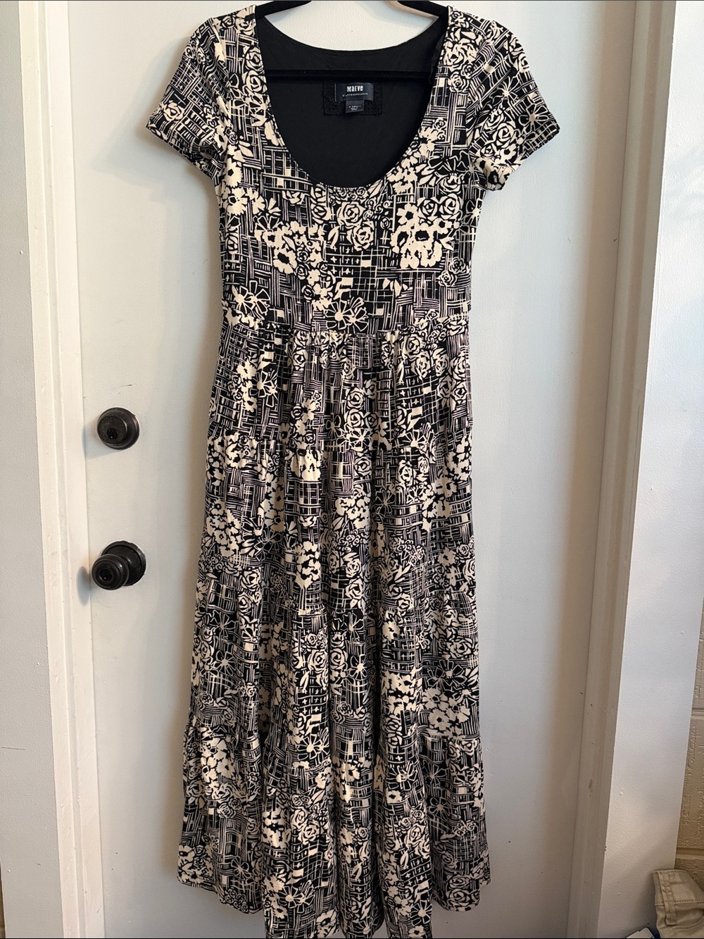Maeve Anthropologie Black White Floral Print Catalina Tiered Maxi Dress XS